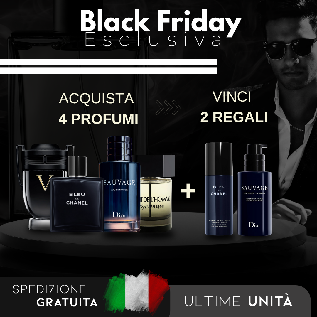 Compra 1, Ricevi 4: Invictus + Bleu de Chanel + Sauvage + La Nuit de L’Homme + 2 Omaggi Esclusivi – Black Friday Edition